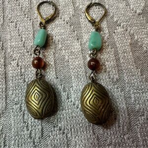 Vintage Elegant Bronze and Turquoise Dangle Earrings